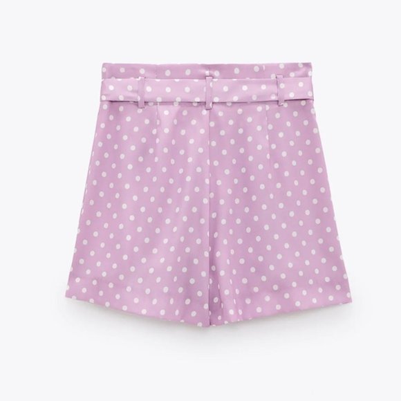 Zara Lilac Polka Dot Paperbag Shorts - Picture 2 of 2